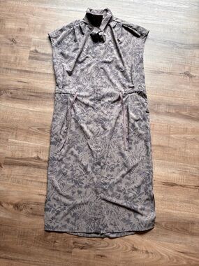 REI Women's Taupe Floral Drawstring Waist Shirt Travel Dress